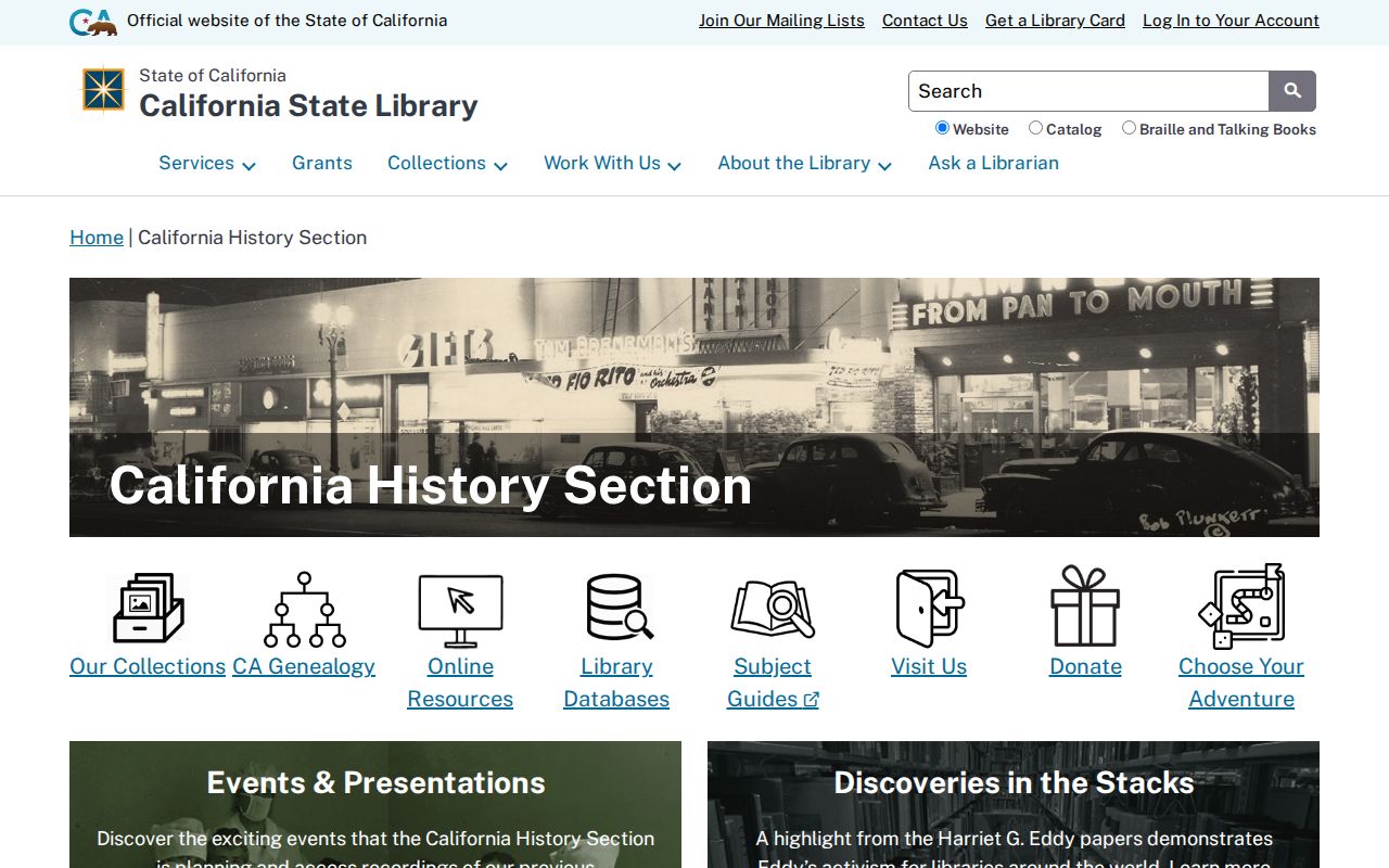 San Leandro city directory view of California State Library history collections