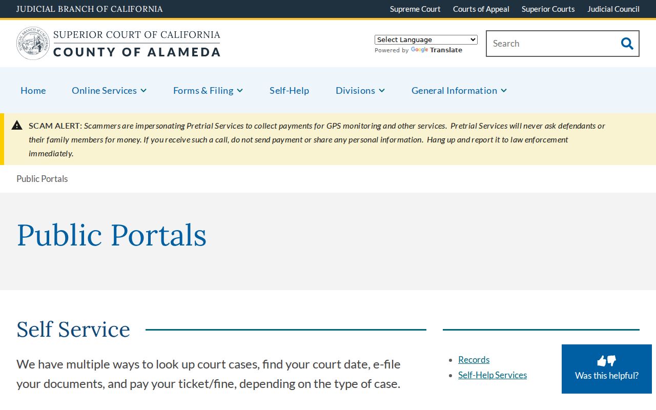 San Leandro residents directory view of Alameda County court portals