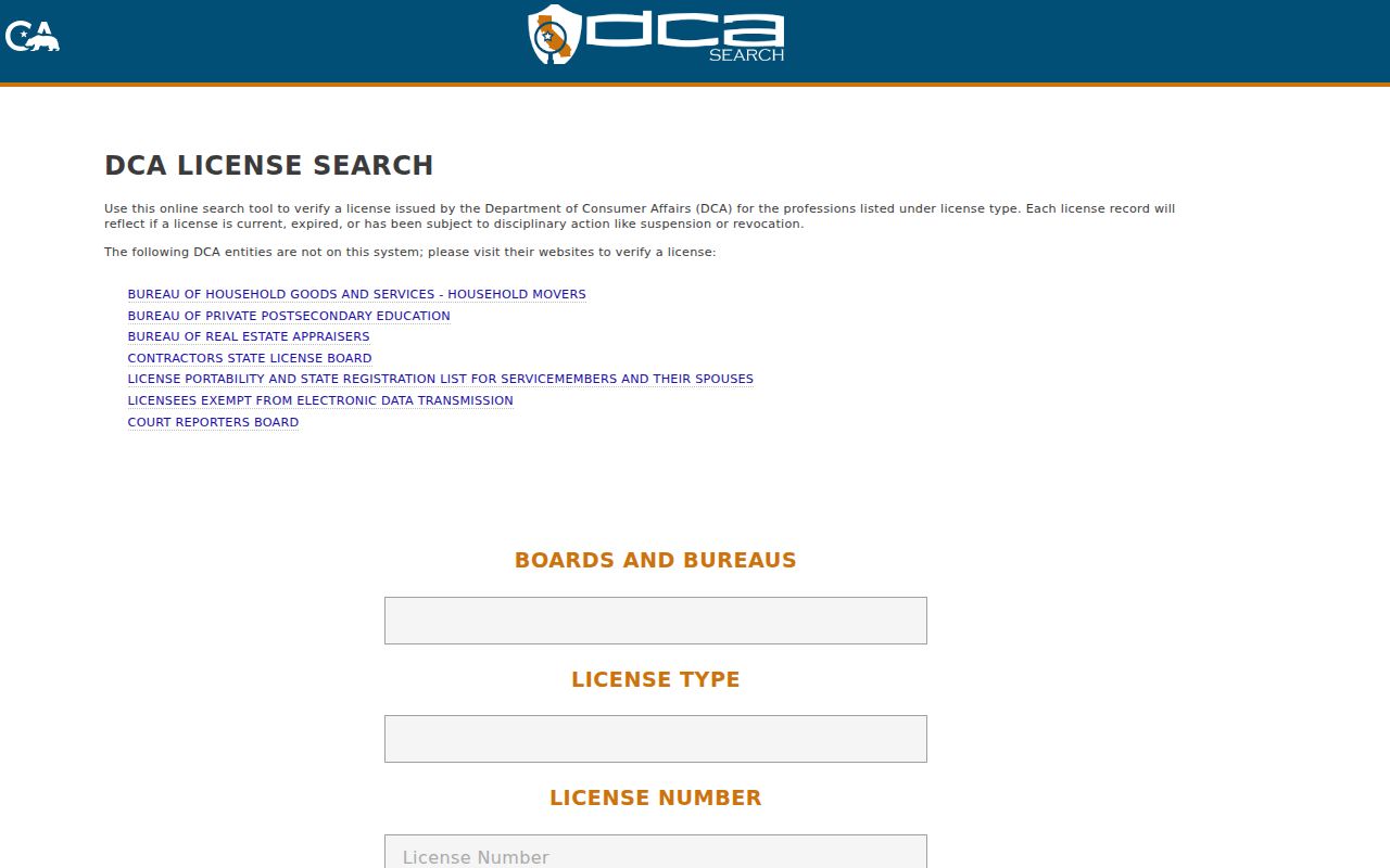 San Leandro residents directory view of California professional license search