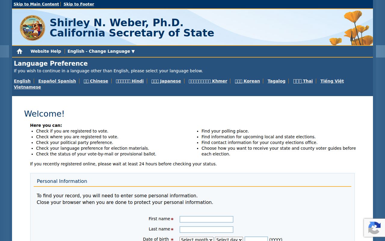 San Leandro residents directory view of California voter status lookup