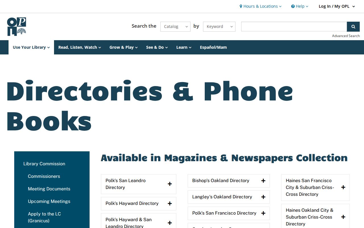 San Leandro previous residents view of Oakland library directory and phone book holdings