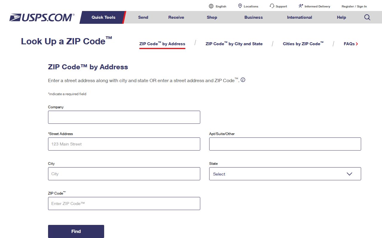 San Leandro ZIP code directory view of USPS by-address lookup